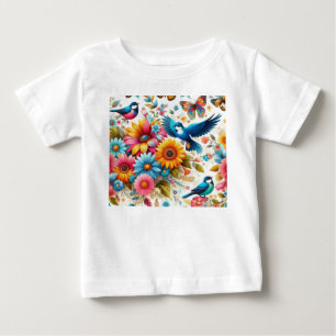 Colourful Butterflies Birds Flowers Template White Baby T-Shirt