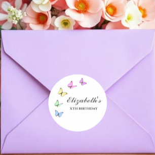 Colourful Butterflies Birthday Classic Round Sticker