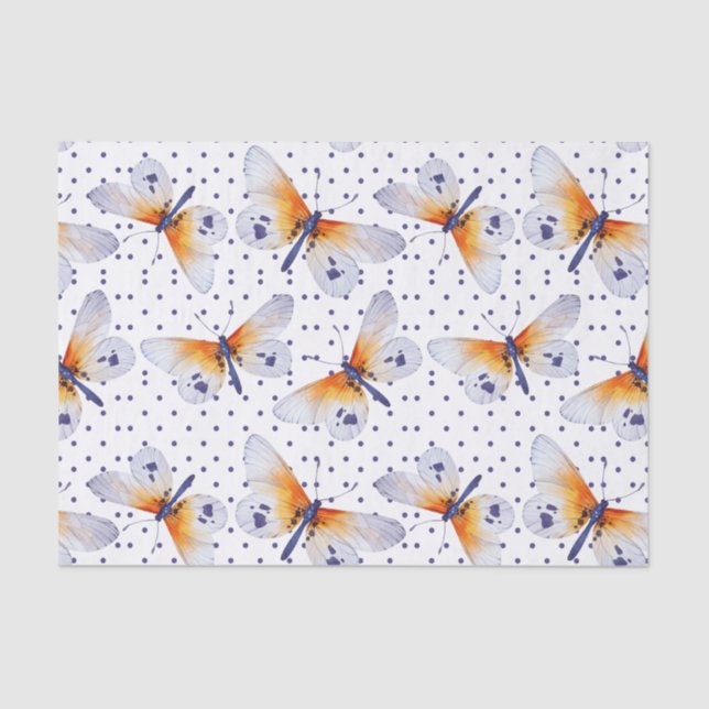 Colourful Butterflies Blue Polka Dots Tissue Paper (Front)
