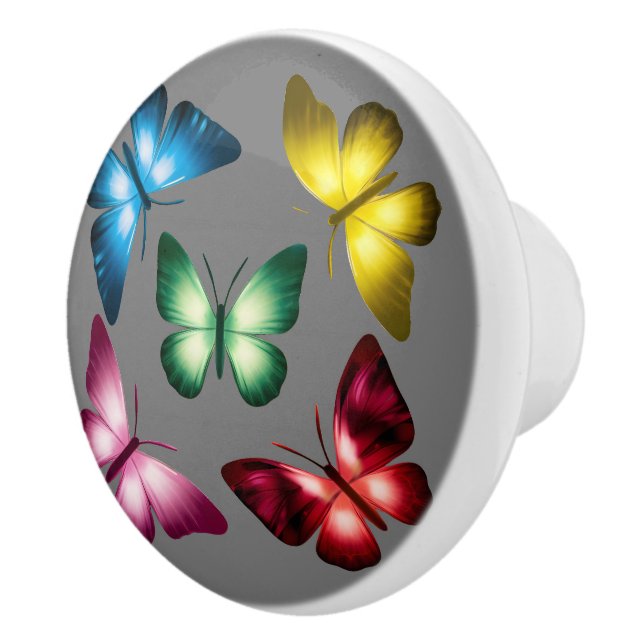 Colourful Butterflies Ceramic Pull Knob  (Right)