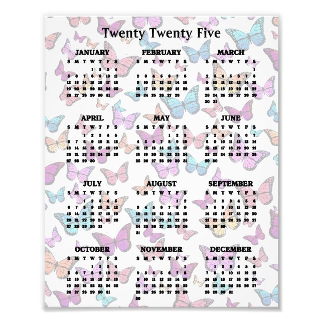 Colourful Butterflies Design 2025 Calendar Poster (Front)