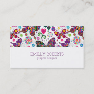 Colourful Butterflies Flowers Pattern Business Card