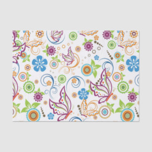 Colourful Butterflies & Flowers Pattern Monogramed Tissue Paper