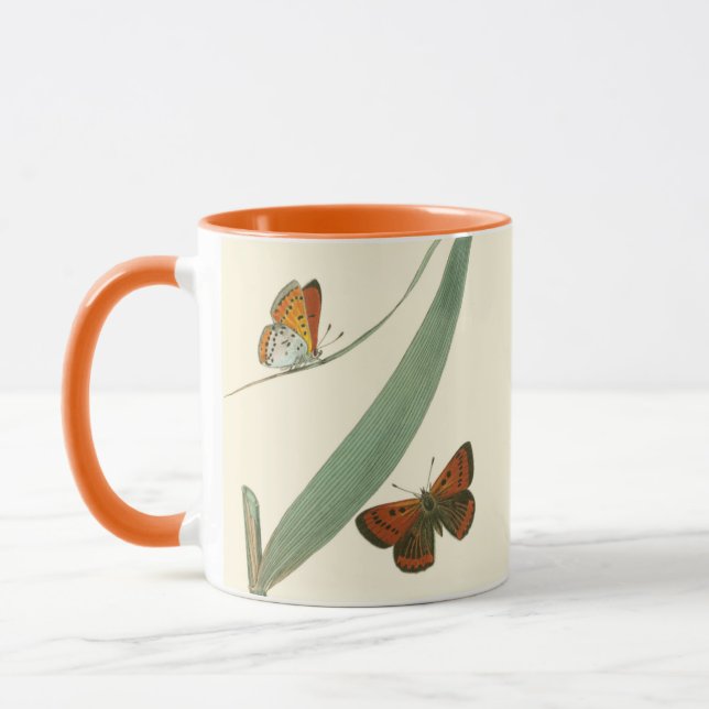 Colourful Butterflies Fluttering Around a Leaf Mug (Left)