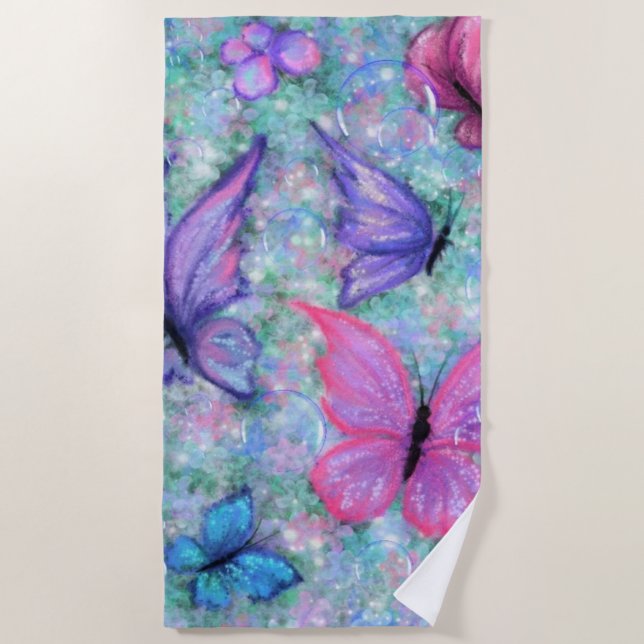 Colourful Butterflies Flying Beach Towel (Front)