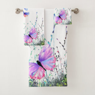 Colourful Butterflies Flying in Nature Bath Towels