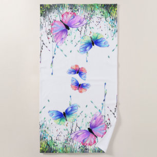 Colourful Butterflies Flying in Nature Beach Towel