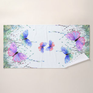 Colourful Butterflies Flying in Nature - Spring  Bath Towel Set
