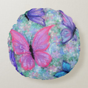 Colourful Butterflies Flying - Joy - Round Pillow