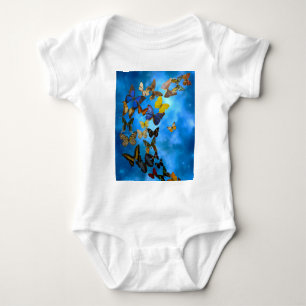 Colourful Butterflies Flying over Blue Clouds Baby Bodysuit