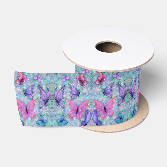 Colourful Butterflies Flying Satin Ribbon Spring (Spool)