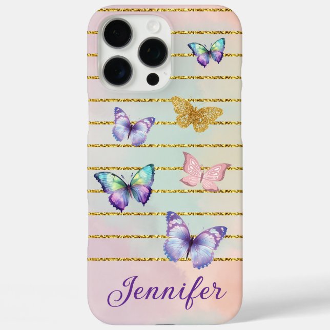 colourful butterflies gold lines personalized Case-Mate iPhone case (Back)