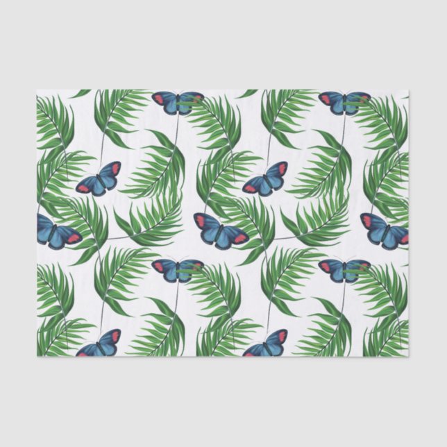 Colourful Butterflies &Green Leafs Pattern Tissue Paper (Front)