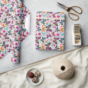 Colourful Butterflies Illustration Pattern Wrapping Paper