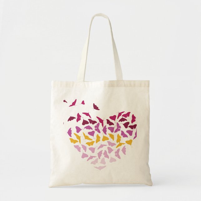 colourful butterflies in a heart shape tote bag (Front)