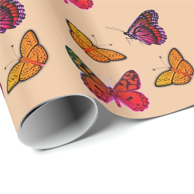 colourful  butterflies in peach wrapping paper (Roll Corner)