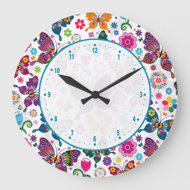 Colourful Butterflies Large Clock (Front)