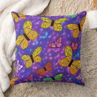Colourful Butterflies & Neon Fireflies Throw Pillow
