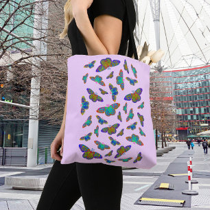 Colourful butterflies on baby Pink Tote Bag