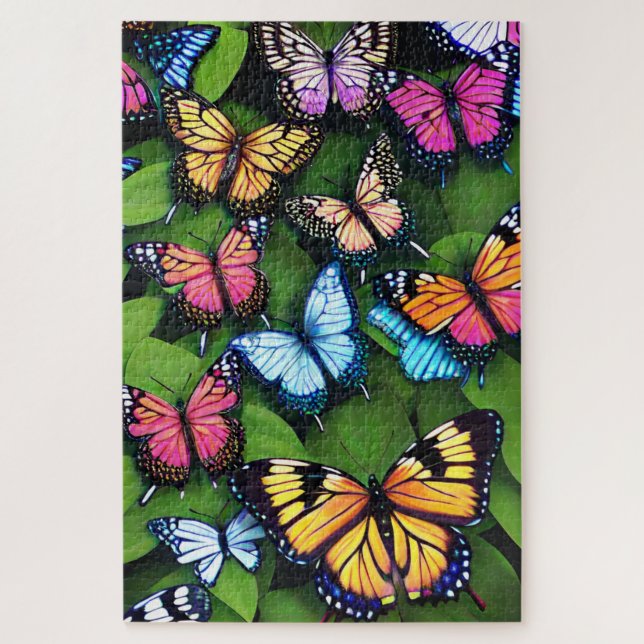 Colourful butterflies on leaves jigsaw puzzle (Vertical)
