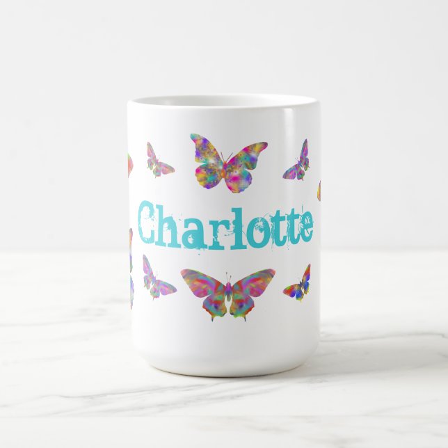 Colourful butterflies pattern add name coffee mug (Center)