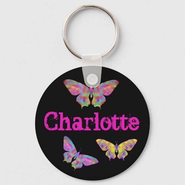 Colourful butterflies pattern add name keychain (Front)