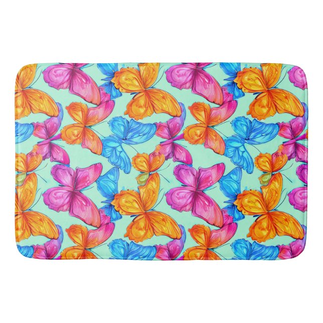 Colourful Butterflies Pattern    Bath Mat (Front)