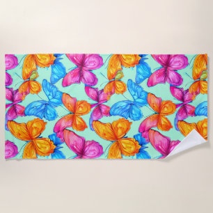 Colourful Butterflies Pattern   Beach Towel