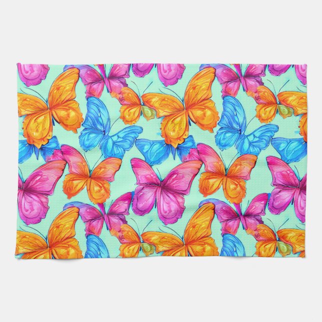 Colourful Butterflies Pattern  Kitchen Towel (Horizontal)