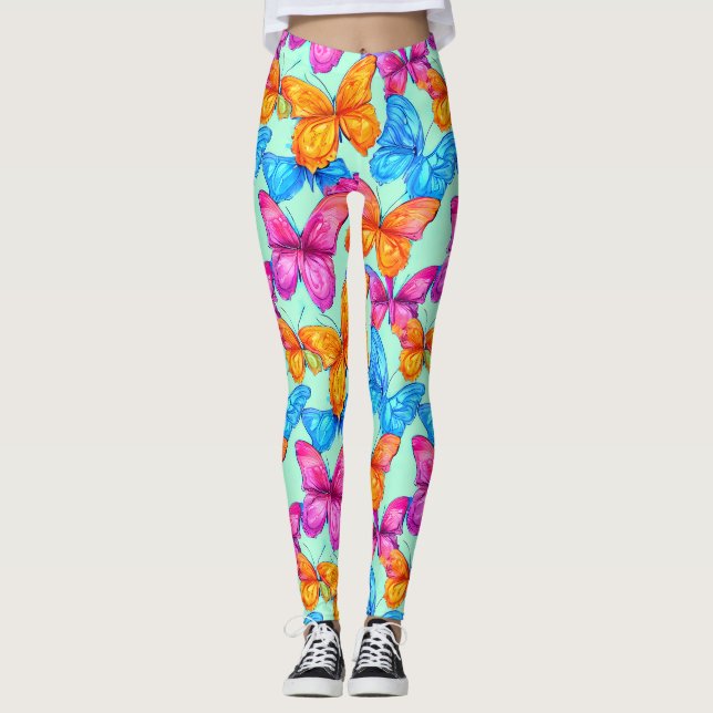 Colourful Butterflies Pattern   Leggings (Front)