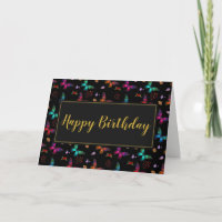 Colourful Butterflies Pattern on Black Birthday