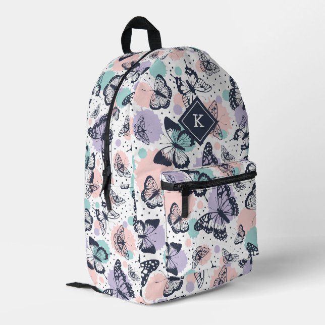 Colourful butterflies pattern printed backpack (Back Corner Left)
