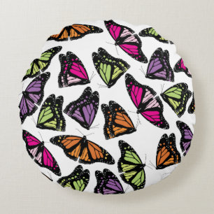 Colourful Butterflies Pattern Round Pillow