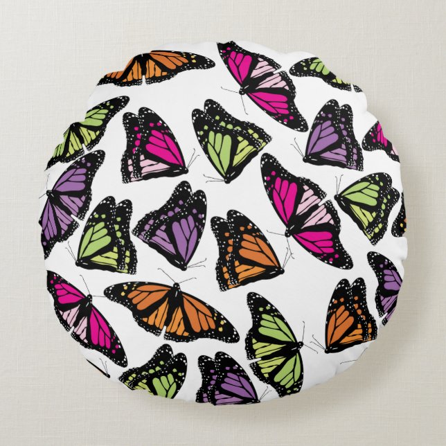 Colourful Butterflies Pattern Round Pillow (Front)