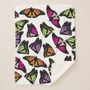 Colourful Butterflies Pattern Sherpa Blanket
