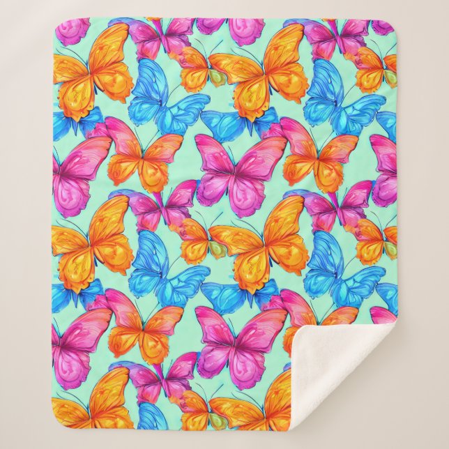 Colourful Butterflies Pattern   Sherpa Blanket (Front)