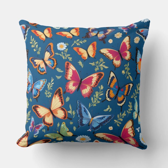 Colourful butterflies pattern throw pillow (Front)