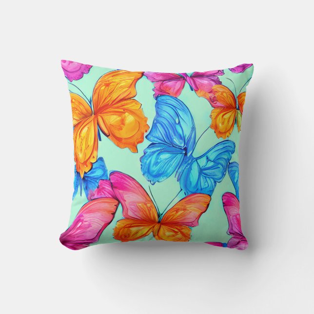 Colourful Butterflies Pattern Throw Pillow (Front)