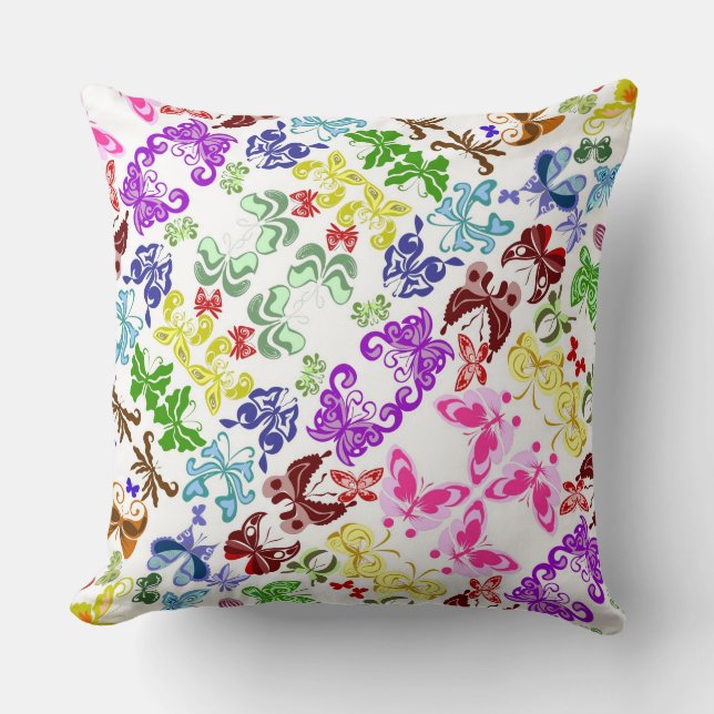 Colourful butterflies pattern throw pillow (Front)