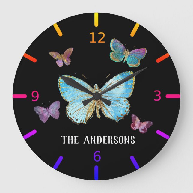 Colourful Butterflies -  Personalized Large Clock (Front)