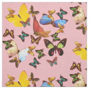 Colourful Butterflies Pink Background Print Patter Fabric