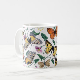 Colourful Butterflies Pink Flowers & Green Leaves Coffee Mug