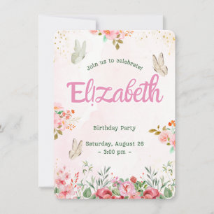 Colourful Butterflies Princess Girl’s birthday Announcement