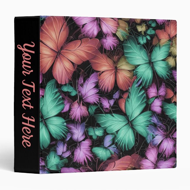 Colourful Butterflies Print Custom Name Binder (Front/Spine)