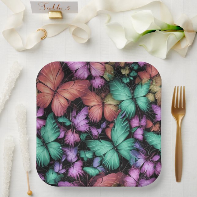 Colourful Butterflies Print Paper Plate (Wedding)