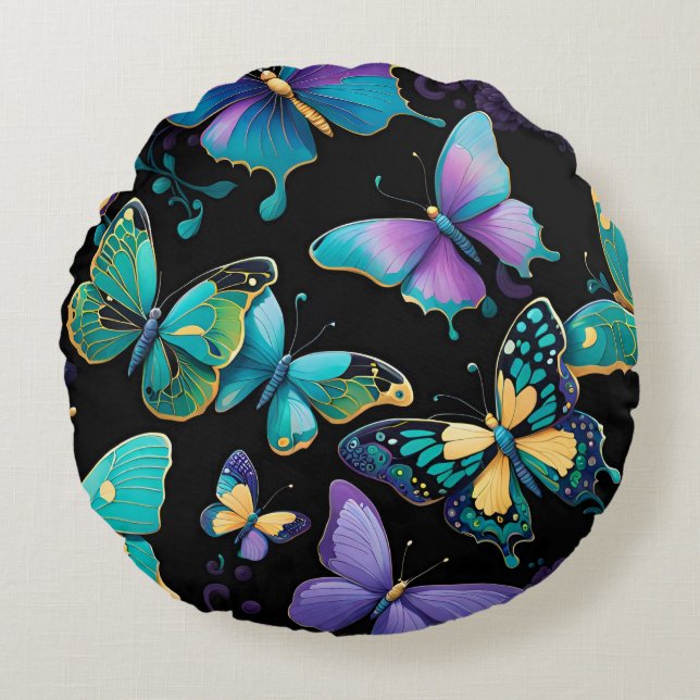 Colourful Butterflies Round Pillow (Front)
