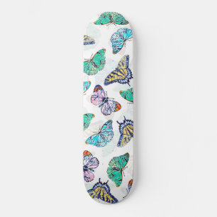 Colourful Butterflies Watercolor Painting Skateboard