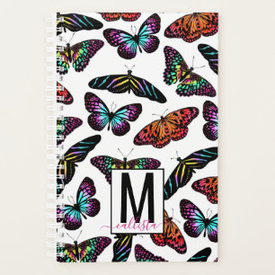 Colourful Butterflies Watercolor Pattern Monogram Planner