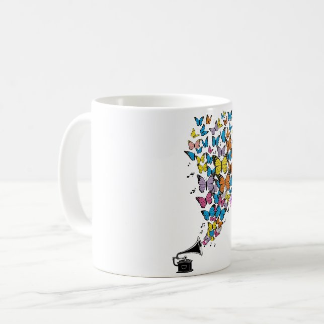 Colourful Butterflies with Gramophone Coffee Mug (Front Left)
