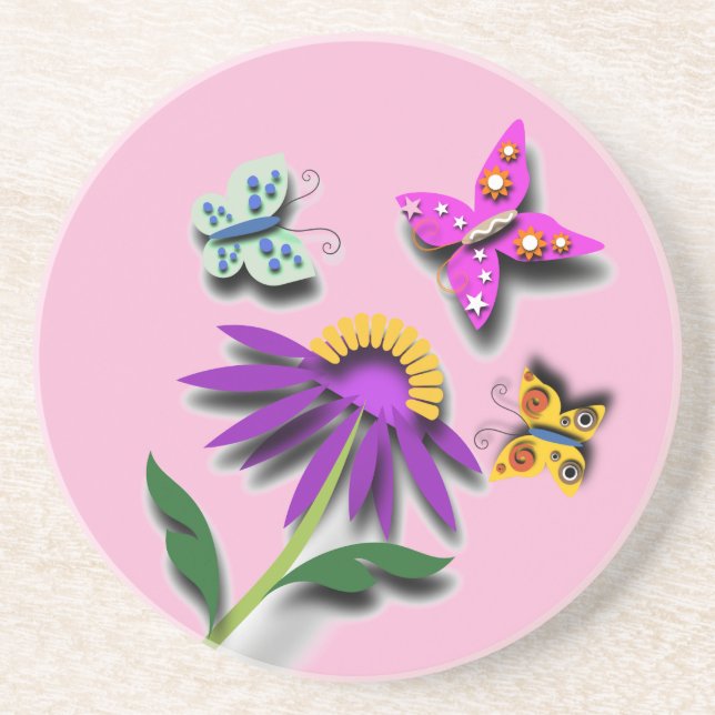 Colourful Butterfly and Flower Coaster (Front)